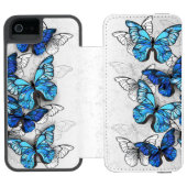Zusammensetzung von White und Blue Butterflies Incipio iPhone Geldbeutel-Hülle (Folio Geöffnet)