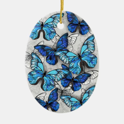 Zusammensetzung von White und Blue Butterflies Keramik Ornament (Vorne)