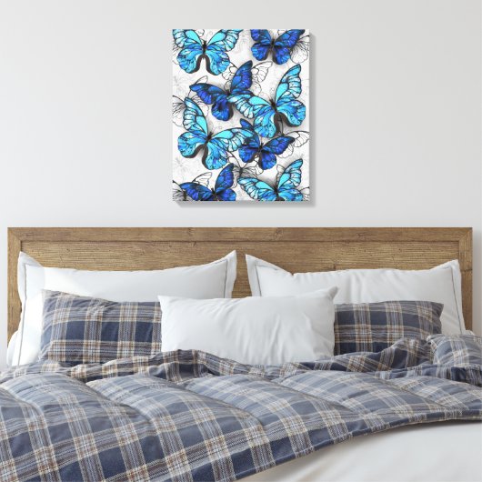 Zusammensetzung von White und Blue Butterflies Leinwanddruck (Insitu (Schlafzimmer))
