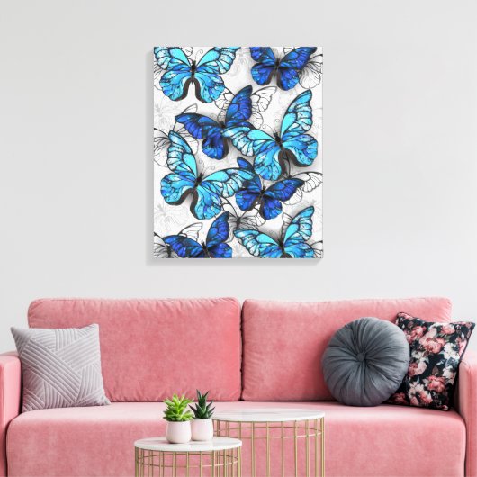 Zusammensetzung von White und Blue Butterflies Leinwanddruck (Insitu (Wohnzimmer))