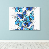 Zusammensetzung von White und Blue Butterflies Leinwanddruck (Insitu (Holzboden))
