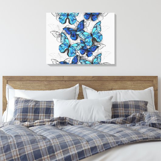 Zusammensetzung von White und Blue Butterflies Leinwanddruck (Insitu (Schlafzimmer))