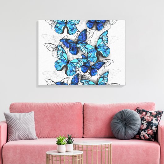 Zusammensetzung von White und Blue Butterflies Leinwanddruck (Insitu (Wohnzimmer))
