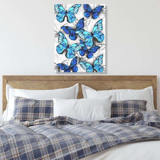 Zusammensetzung von White und Blue Butterflies Leinwanddruck (Insitu (Schlafzimmer))