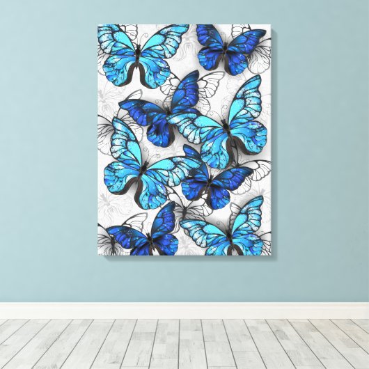 Zusammensetzung von White und Blue Butterflies Leinwanddruck (Insitu (Holzboden))