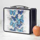 Zusammensetzung von White und Blue Butterflies Metall Brotdose (Beispiel)