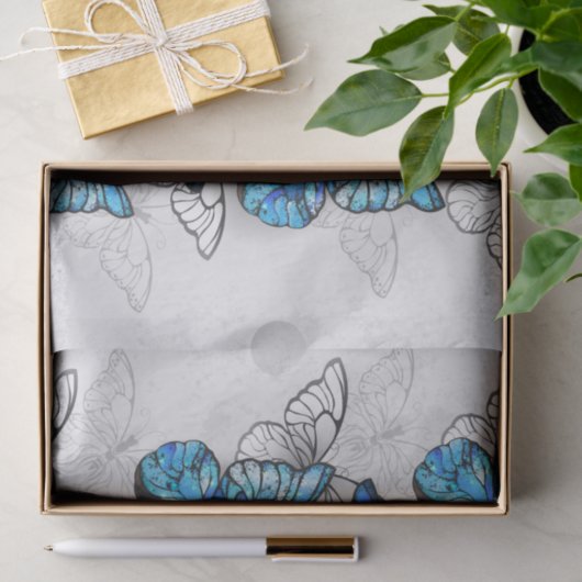 Zusammensetzung von White und Blue Butterflies Seidenpapier (Geschenk)