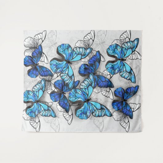 Zusammensetzung von White und Blue Butterflies Wandteppich (Vorderseite (Horizontal))