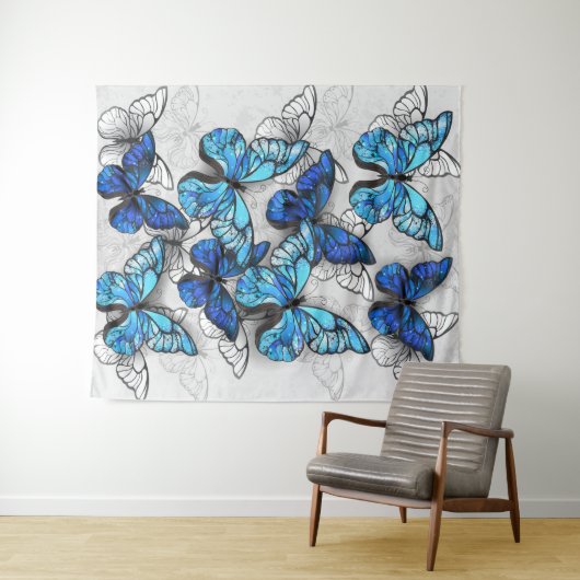 Zusammensetzung von White und Blue Butterflies Wandteppich (Beispiel (Horizontal))