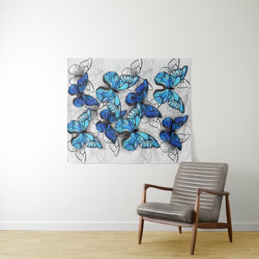 Zusammensetzung von White und Blue Butterflies Wandteppich (Beispiel (Horizontal))