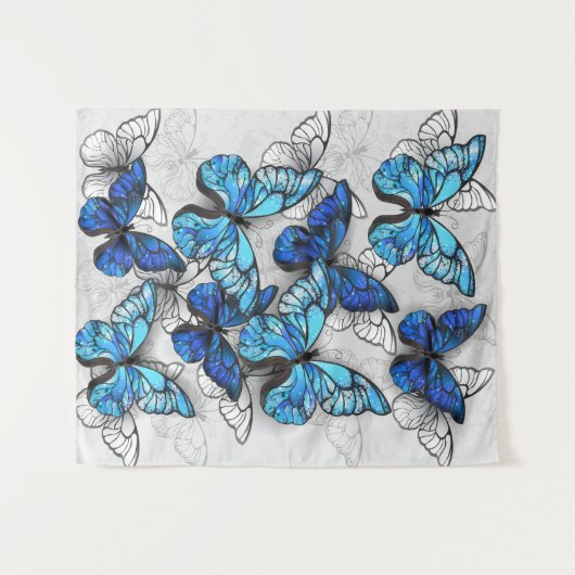Zusammensetzung von White und Blue Butterflies Wandteppich (Vorderseite (Horizontal))