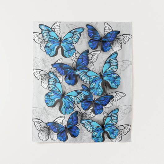 Zusammensetzung von White und Blue Butterflies Wandteppich (Vorderseite)