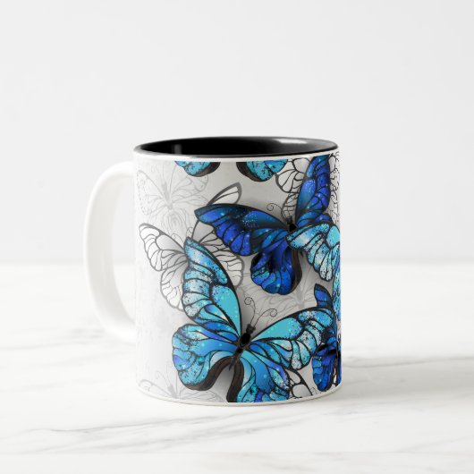 Zusammensetzung von White und Blue Butterflies Zweifarbige Tasse (Vorderseite Links)