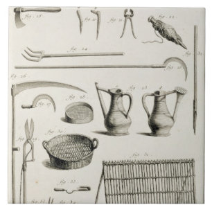 Zusammenstellung der Gartenarbeitwerkzeuge, vom Fliese