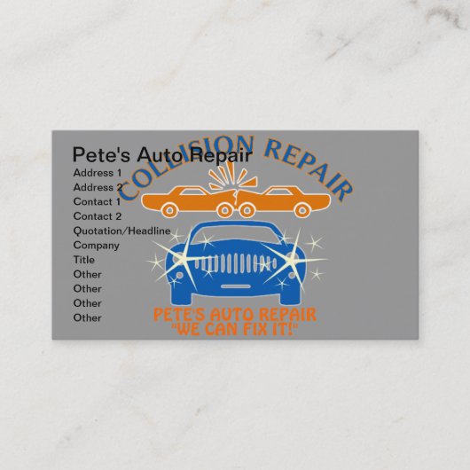 Zusammenstoß-Auto-Reparatur-Geschäfts-Karten Visitenkarte (Vorderseite)