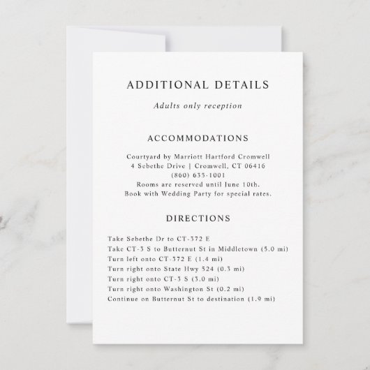 Zusätzliche Details Einsteckkarte Einladung (Vorderseite)