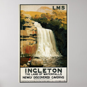 Zuschauer-Aufstieg auf Wasserfall-Eisenbahn-Plakat Poster