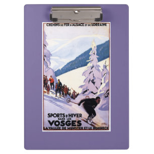 Zuschauer, die Skifahrer-Plakat aufpassen Klemmbrett