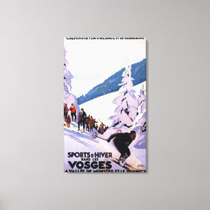 Zuschauer, die Skifahrer-Plakat aufpassen Leinwanddruck