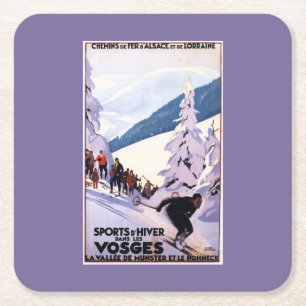 Zuschauer, die Skifahrer-Plakat aufpassen Rechteckiger Pappuntersetzer
