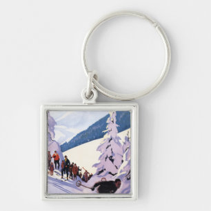 Zuschauer, die Skifahrer-Plakat aufpassen Schlüsselanhänger