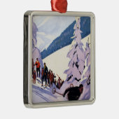 Zuschauer, die Skifahrer-Plakat aufpassen Silbernes Ornament (Rechts)