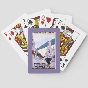 Zuschauer, die Skifahrer-Plakat aufpassen Spielkarten