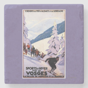 Zuschauer, die Skifahrer-Plakat aufpassen Steinuntersetzer