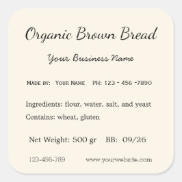 Zutaten für Cottage Law Label Home Bakery Brot Quadratischer Aufkleber