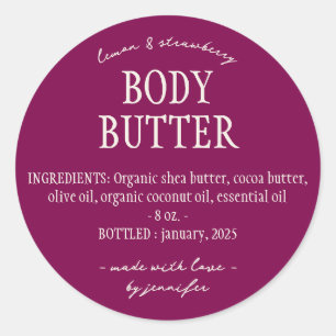 Zutaten für lila selbstgemachte Körperbutter Runder Aufkleber
