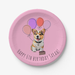 Zutreffende rosa Corgi-Geburtstags-Personalisation Pappteller