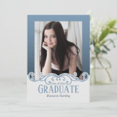 Zuverlässige Blue Foto Frame Einladung (Stehend Vorderseite)