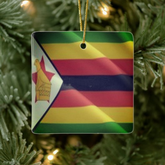 ZW002 ZIMBABWE, Waving Flag, Afrika, Keramikornament (Baum)