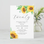 Zwanzig Chic Gelbe Sonnenblume Blüte 20. Geburtsta Einladung (Stehend Vorderseite)