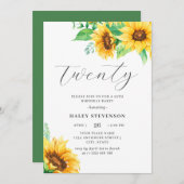 Zwanzig Chic Gelbe Sonnenblume Blüte 20. Geburtsta Einladung (Vorne/Hinten)