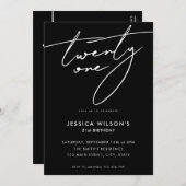 Zwanzig Einundzwanzig moderne Schwarze 21. Geburts Einladung (Vorne/Hinten)