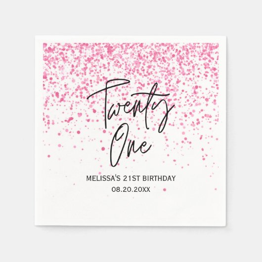 Zwanzig glänzende, heiß rosa Glitzer zum Geburtsta Serviette (Vorderseite)