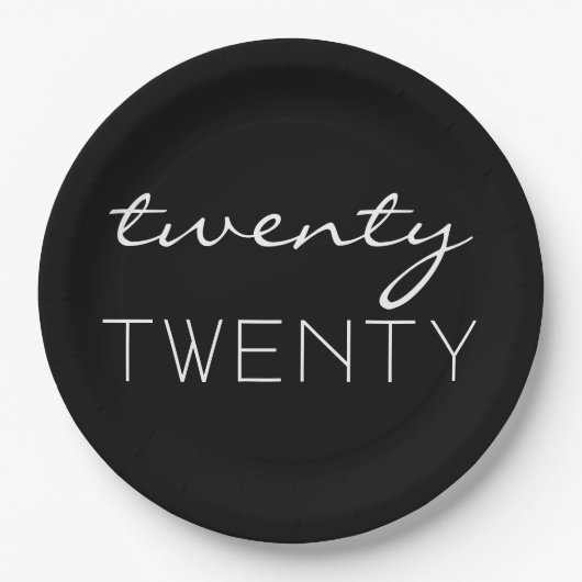 Zwanzig glückliche Neujahrsfeier 2020 Schwarz/Weiß Pappteller (Vorderseite)