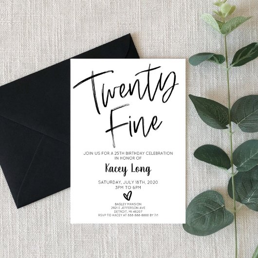 Zwanzig schöne fünfundzwanzig 25. Geburtstagsfeier Einladung