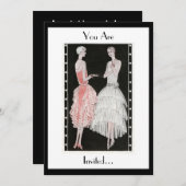 Zwanzigerjahre elegante Schwarzweiss-Party Einladung (Vorne/Hinten)