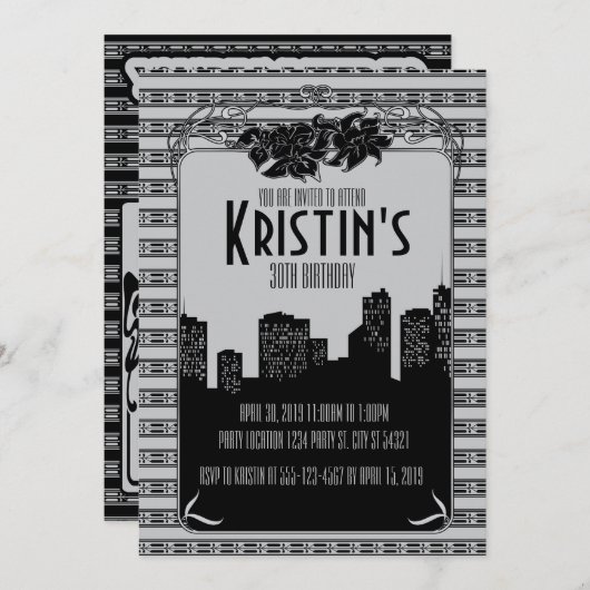 Zwanzigerjahre, Gatsby Party Einladungen (Vorne/Hinten)