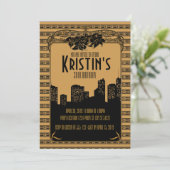 Zwanzigerjahre golden, Kunst-Deko-Party Einladung (Stehend Vorderseite)