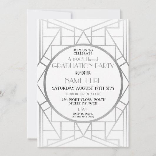 Zwanzigerjahre Kunst-Deko-Abschluss-Party Gatsby Einladung (Vorderseite)