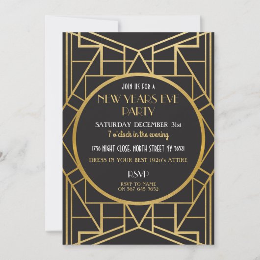 Zwanzigerjahre Kunst-Deko Gatsby großes Einladung (Vorderseite)