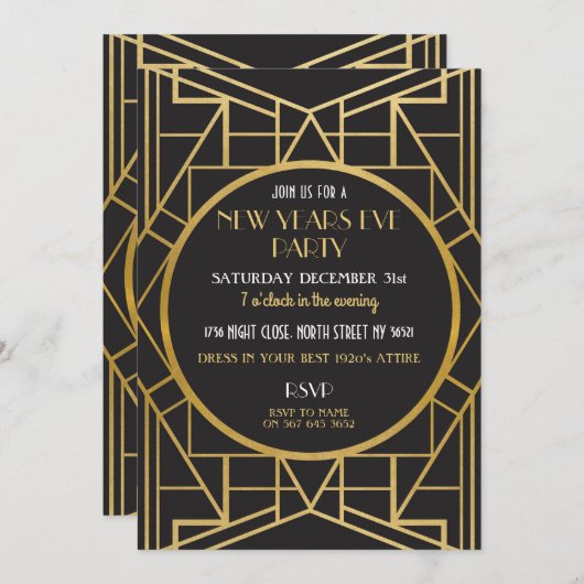 Zwanzigerjahre Kunst-Deko Gatsby großes Einladung (Vorne/Hinten)
