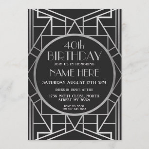 Zwanzigerjahre Kunst-Deko-Geburtstag Gatsby Silber Einladung