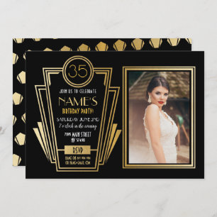 Zwanzigerjahre Kunst-Deko-Geburtstags-Party-Foto Einladung