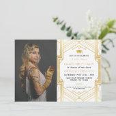 Zwanzigerjahre Kunst-Deko-GoldFoto-Abschluss Einladung (Stehend Vorderseite)