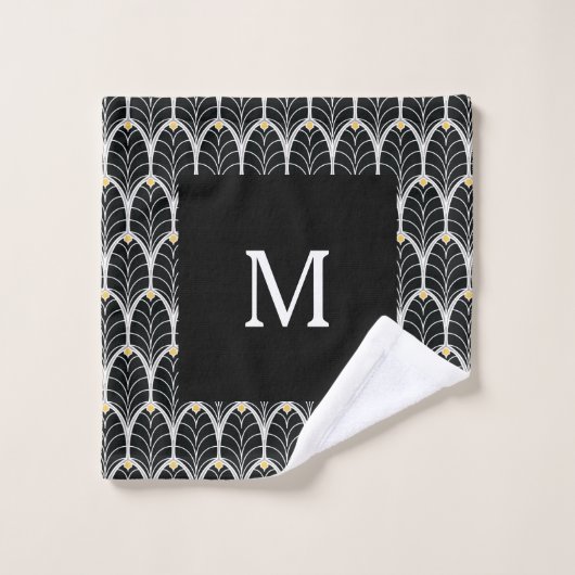 Zwanzigerjahre Kunst-Deko Schwarzes u. Badhandtuch Set (Waschlappen)