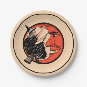 Zwanzigerjahre Vintage Halloween-Hexe Pappteller